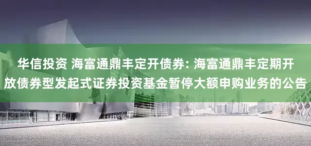 华信投资 海富通鼎丰定开债券: 海富通鼎丰定期开放债券型发起式证券投资基金暂停大额申购业务的公告